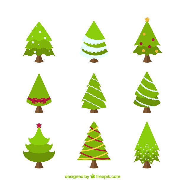 Colección de bonitos árboles de navidad en diseño plano