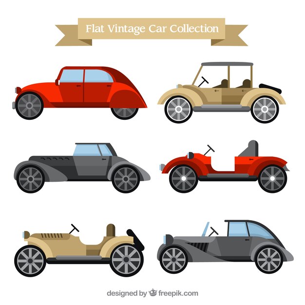 Colección de bonitos coches vintage en diseño plano