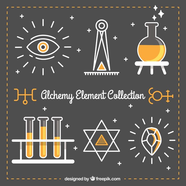 Colección de bonitos elementos alquímicos