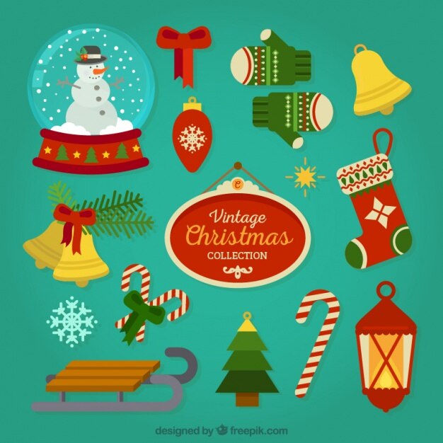 Colección de bonitos elementos vintage de navidad 