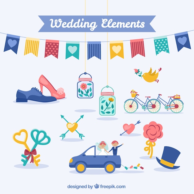 Colección de bonitos objetos de boda