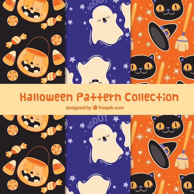 Colección de bonitos patrones de halloween con personajes 