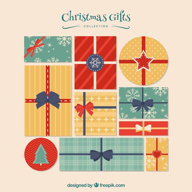 Colección de bonitos regalos de navidad en diseño plano