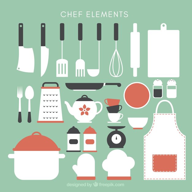 Colección de bonitos utensilios de cocina
