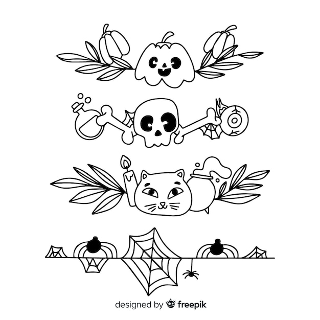 Vector gratuito colección con borde de halloween dibujado a mano