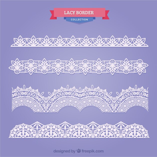 Colección de bordes de encaje en diseño plano