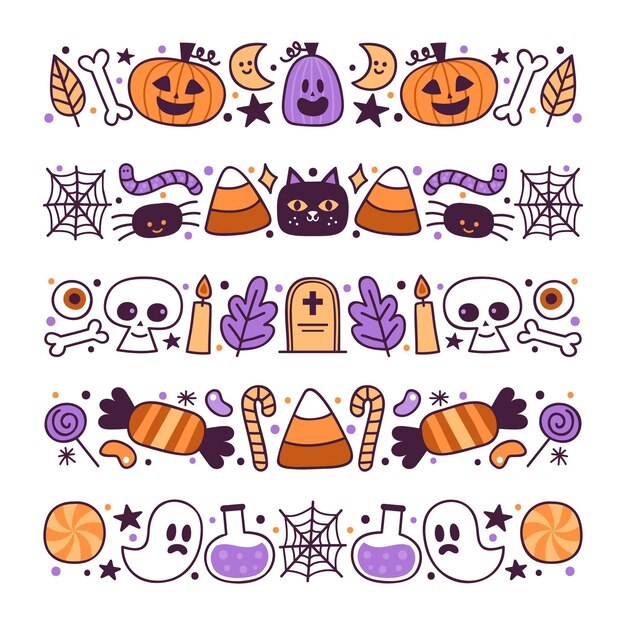 Colección de bordes de halloween dibujados a mano