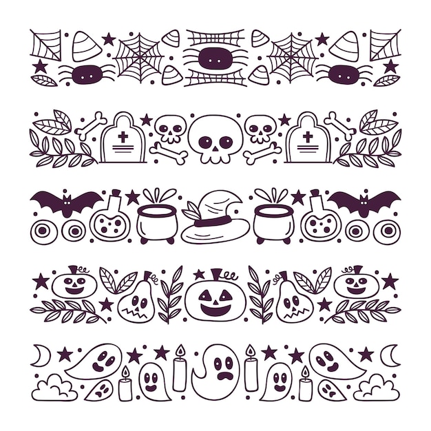 Colección de bordes de halloween dibujados a mano