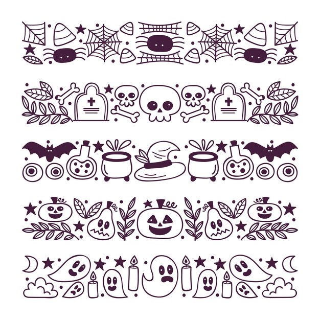 Colección de bordes de halloween dibujados a mano