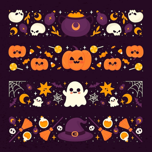 Colección de bordes de halloween dibujados a mano