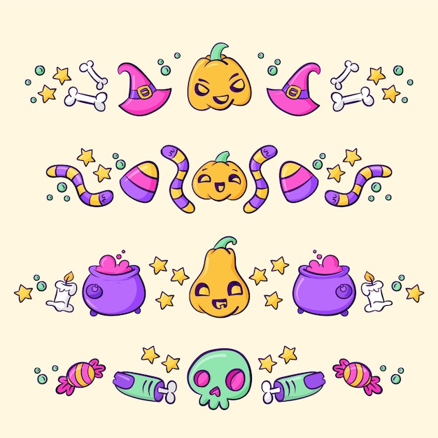 Colección de bordes de halloween dibujados a mano