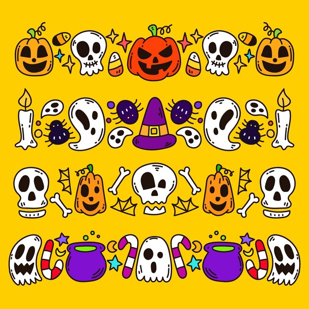 Colección de bordes de halloween dibujados a mano
