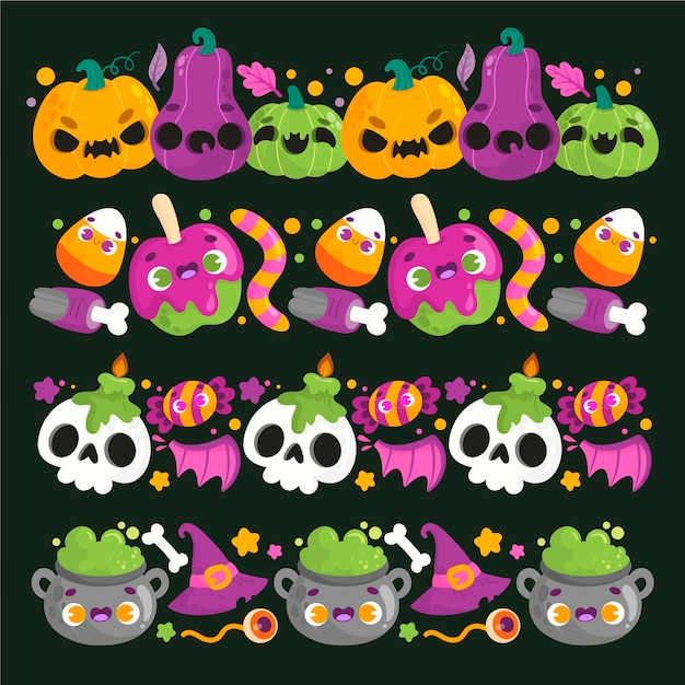 Vector gratuito colección de bordes de halloween dibujados a mano