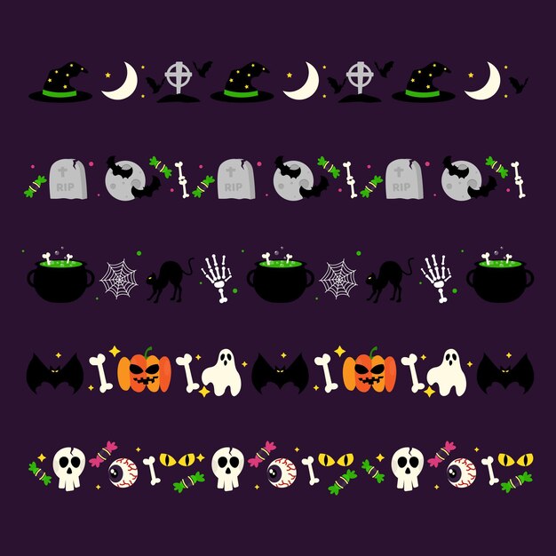 Colección de bordes de halloween en diseño plano