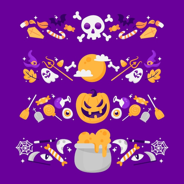 Colección de bordes de halloween de diseño plano