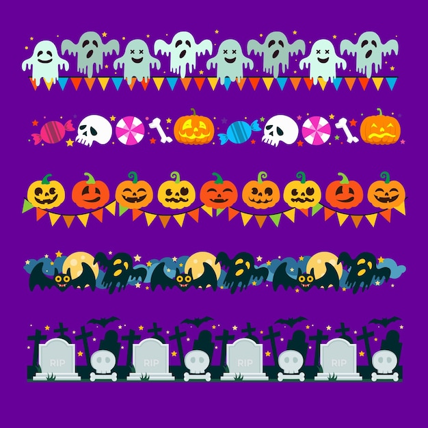 Colección de bordes de halloween de diseño plano