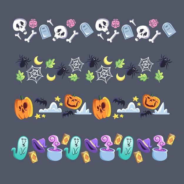 Vector gratuito colección de bordes de halloween de diseño plano