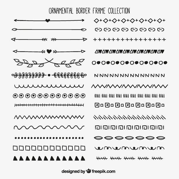 Colección de bordes ornamentales dibujados a mano 