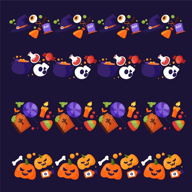Colección de bordes planos de halloween dibujados a mano