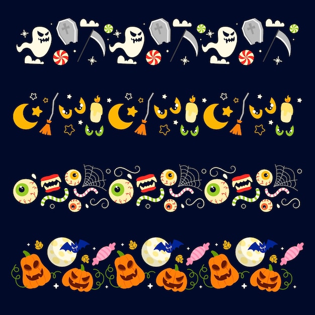 Vector gratuito colección de bordes planos de halloween dibujados a mano