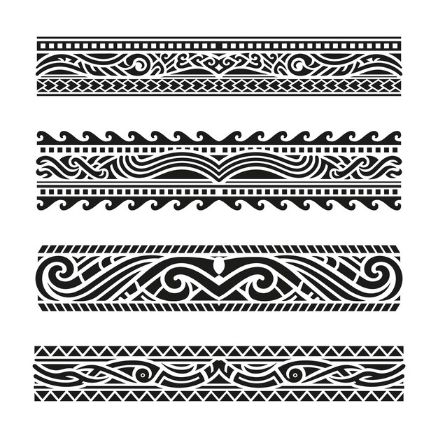 Colección de bordes de tatuajes maoríes planos