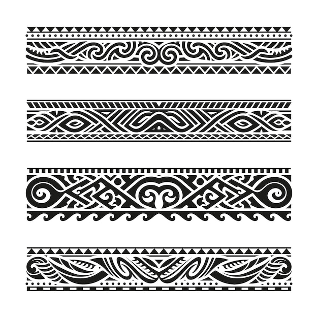 Colección de bordes de tatuajes maoríes planos