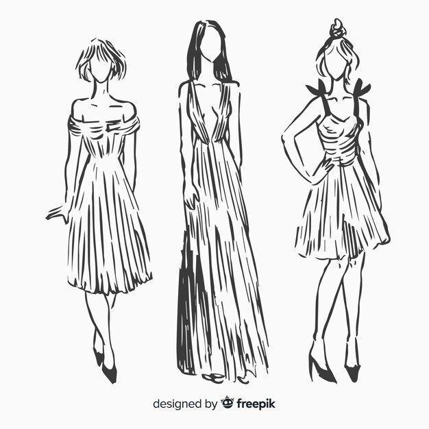 Colección de bosquejos de moda con modelos