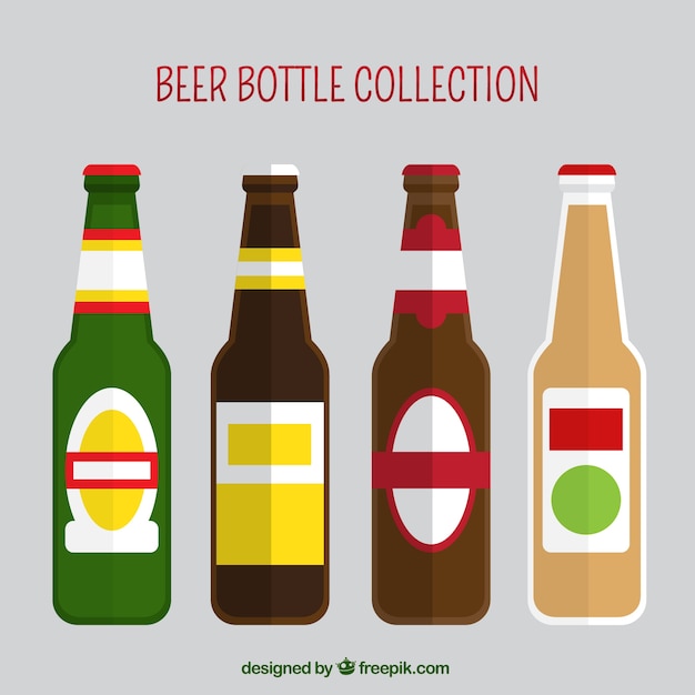 Vector gratuito coleccion de botellas de cerveza en diseño plano