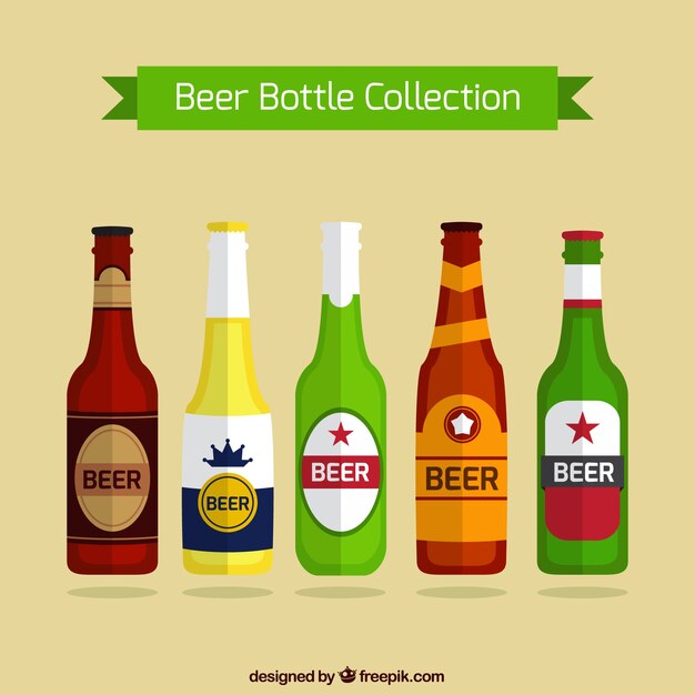 Colección de botellas de cerveza en diseño plano 