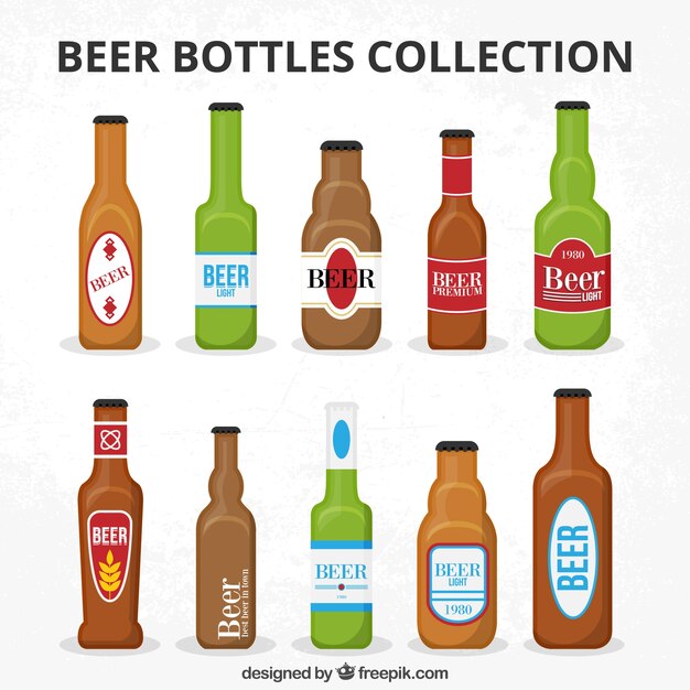 Colección de botellas de cerveza con etiquetas