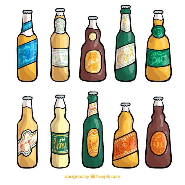 Vector gratuito colección de botellas de cerveza hechas a mano