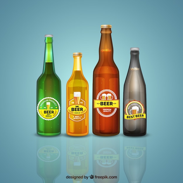 Vector gratuito colección botellas de cerveza realista