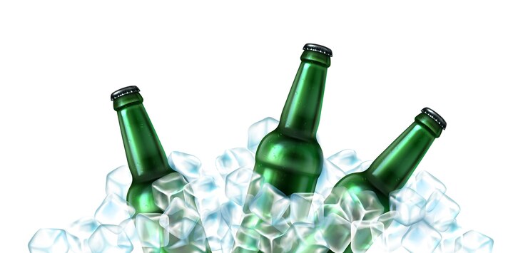 Vector gratuito colección de botellas de cerveza realistas con hielo.