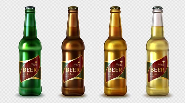 Colección de botellas de cerveza realistas.