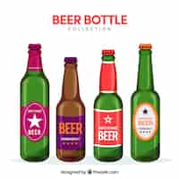 Vector gratuito colección de botellas planas de cerveza con etiqueta