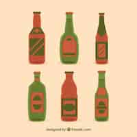 Vector gratuito colección de botellas planas de cerveza con etiqueta