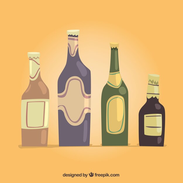 Colección de botellas planas de cerveza con etiqueta