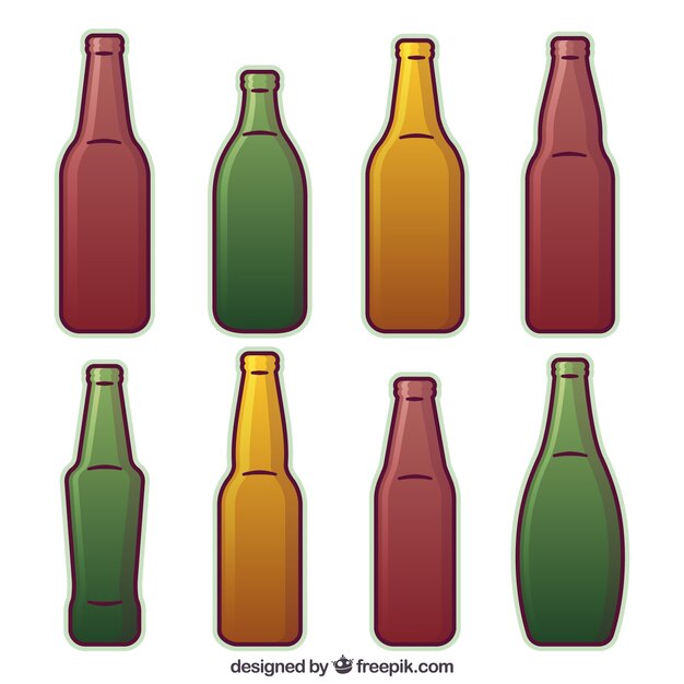 Colección de botellas planas de cerveza 