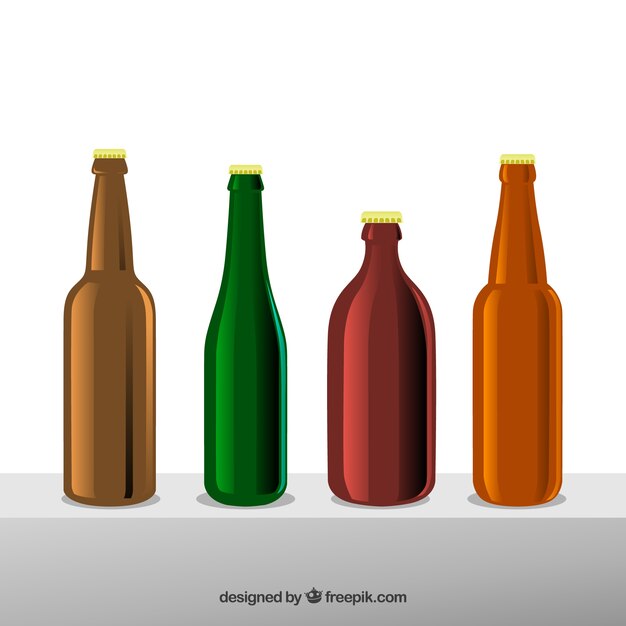 Colección de botellas planas de cerveza 