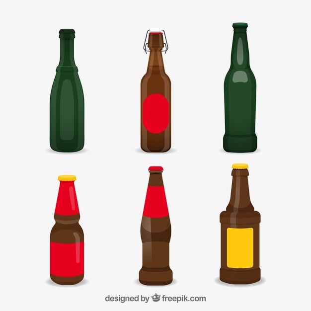 Colección de botellas planas de cerveza 