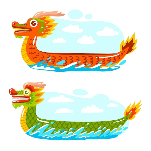 Colección de botes de dragón dibujados a mano