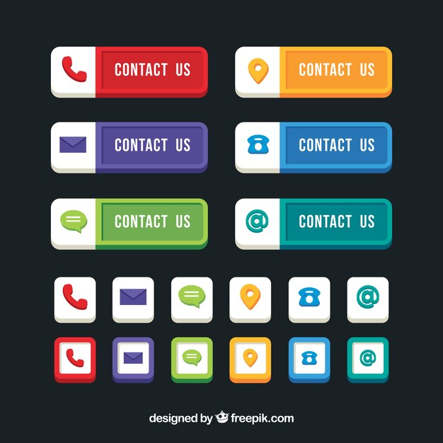 Colección de botones de colores de contacto en diseño plano