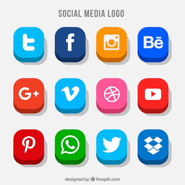 Colección de botones coloridos de redes sociales 