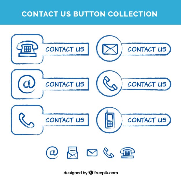 Colección de botones de contacto dibujados a mano