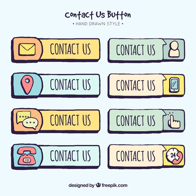 Colección de botones de contacto dibujados a mano