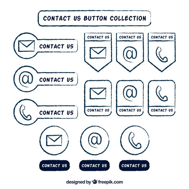 Colección de botones de contacto dibujados a mano