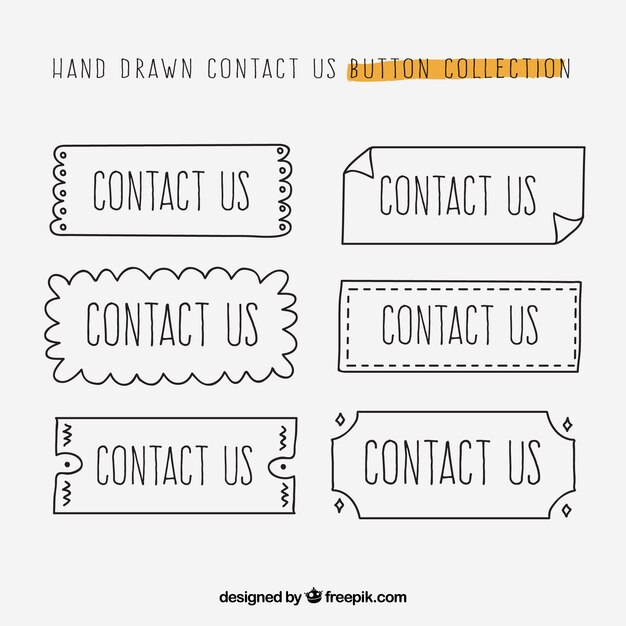 Colección de botones de contacto dibujados a mano 