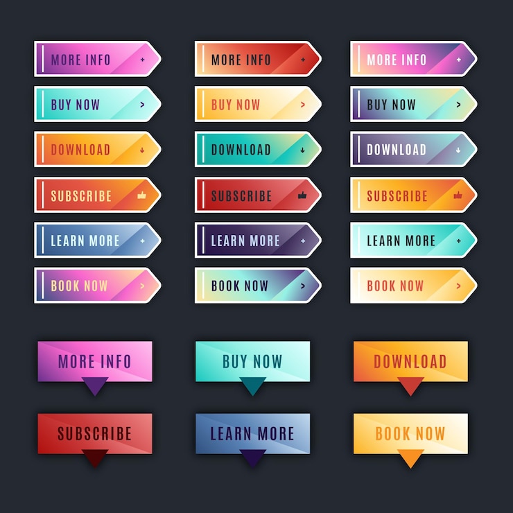 Vector gratuito colección de botones cta de colores degradados