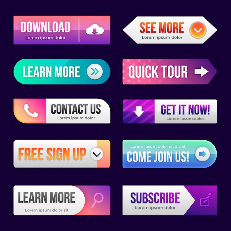 Vector gratuito colección de botones de llamada a la acción degradados