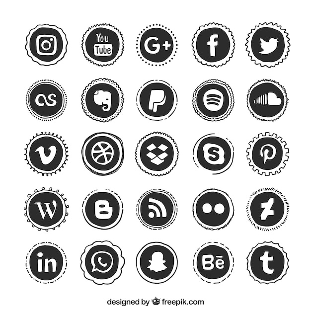Vector gratuito colección de botones redondos de redes sociales dibujados a mano